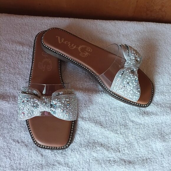 Veryg Women's Beaded Bow Slip On Sandals Size 8 1/2 NEW - Picture 1 of 5
